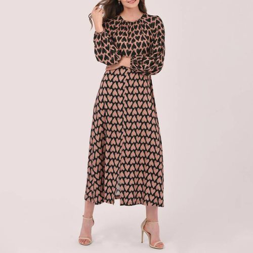 Heart Print Gathered Neck A-Line Dress - Closet - Modalova