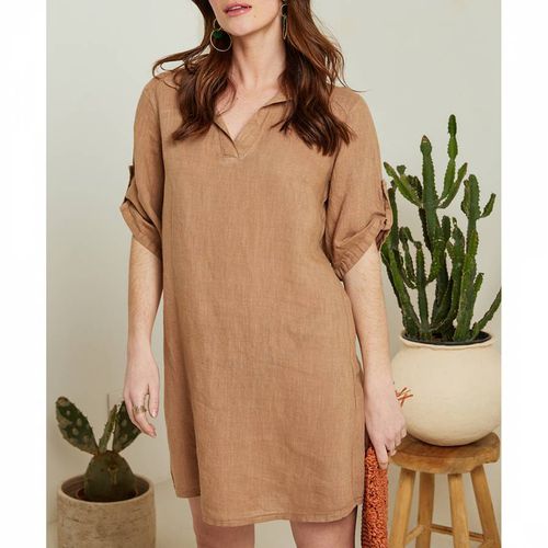 Camel Linen Shirt Dress - LE MONDE DU LIN - Modalova