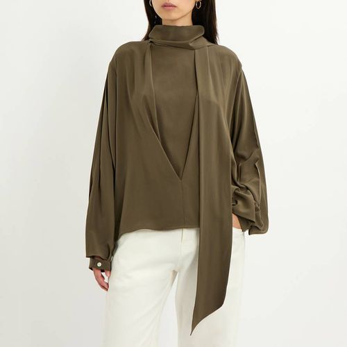 Khaki Scarf Neck Silk Blouse - Victoria Beckham - Modalova