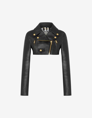 Nappa Leather Cropped Biker Jacket - Moschino - Modalova