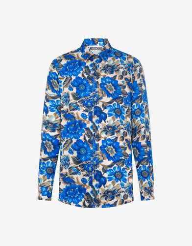 Allover Blue Flowers Silk Shirt - Moschino - Modalova