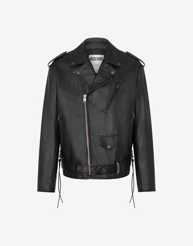 Nappa Leather Biker Jacket With Laces - Moschino - Modalova