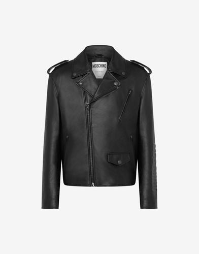 Outline Nappa Leather Biker Jacket - Moschino - Modalova