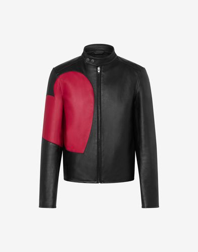 Heart Graphic Nappa Leather Biker Jacket - Moschino - Modalova