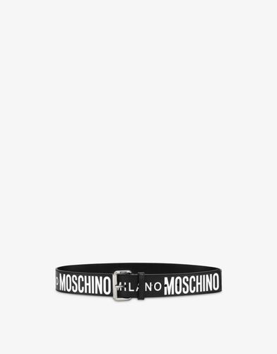 Leather Belt With All Over Logo - Moschino - Modalova