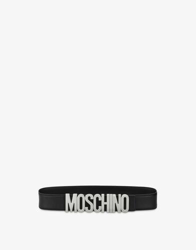 Leather Belt With Logo Buckle - Moschino - Modalova