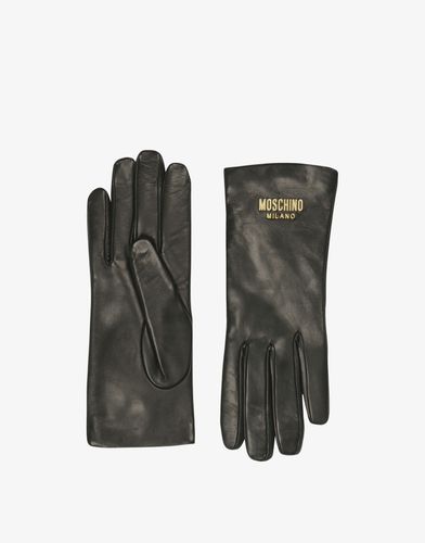 Leather Gloves With Logo - Moschino - Modalova