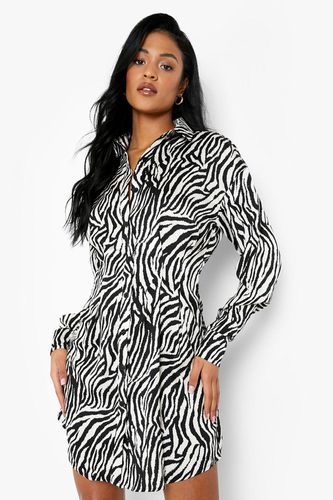 Womens Tall Zebra Print Cinched In Waist Shirt Dress - - 10 - boohoo - Modalova