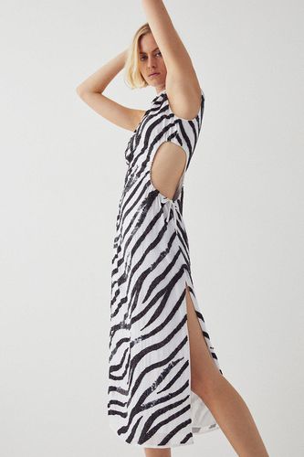 Womens Beaded Zebra Sleeveless Cutout Midi Dress - - 14 - Warehouse - Modalova