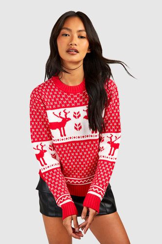 Womens Snowflake and Reindeer Knitted Christmas Jumper - - L - boohoo - Modalova
