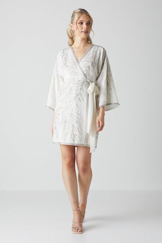 Womens Hand Embellished Kimono Sleeve Wrap Mini Dress - - 16 - Coast - Modalova