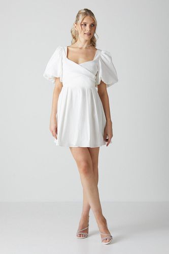Womens Puff Sleeve Full Skirted Mini Dress With Tie Back - - 10 - Coast - Modalova