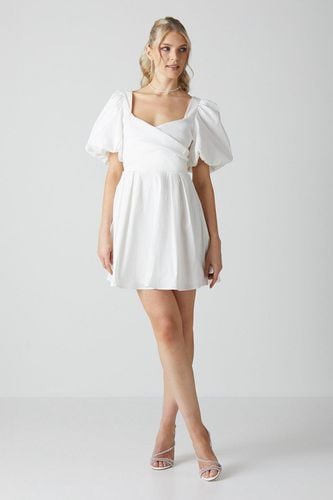 Womens Puff Sleeve Full Skirted Mini Dress With Tie Back - - 12 - Coast - Modalova
