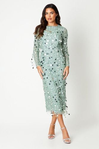 Womens Premium Embellished Fringe And Disc Sequin Column Dress - - 12 - Coast - Modalova