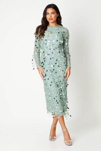 Womens Premium Embellished Fringe And Disc Sequin Column Dress - - 14 - Coast - Modalova