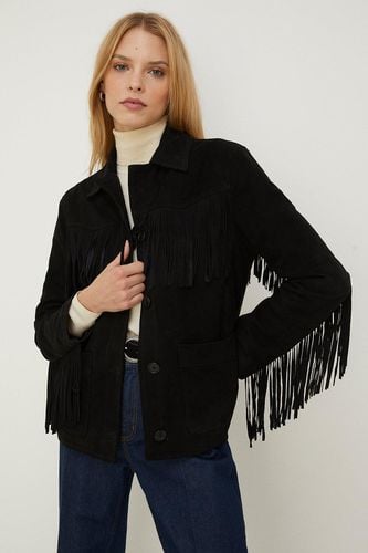 Womens Petite Rachel Stevens Real Leather Fringe Jacket - - 12 - Oasis - Modalova