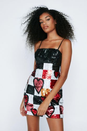 Womens Heart Checkerboard Sequin Mini Dress - - 6 - Nasty Gal - Modalova