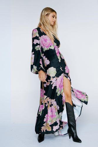 Womens Velvet Floral Button Front Maxi Dress - - 14 - Nasty Gal - Modalova