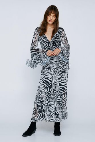 Womens Animal Print Chiffon Long Sleeve Maxi Dress - - 10 - Nasty Gal - Modalova