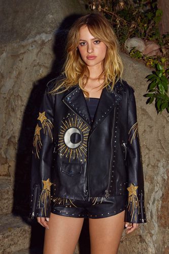 Womens Real Leather Star and Moon Embroidered Jacket - - 6 - Nasty Gal - Modalova