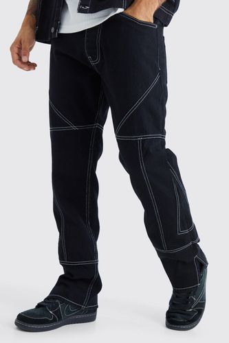 Straight Rigid Contrast Stitch Zip Hem Jeans - - 28R - boohooMAN - Modalova