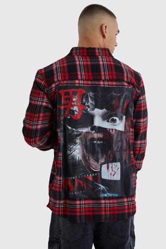Long Sleeve Scream Back Print Check Shirt - - M - boohooMAN - Modalova