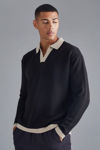 Long Sleeved Oversized Contrast Collar Knitted Polo - - L - boohooMAN - Modalova