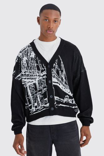 Boxy Oversized Line Graphic Cardigan - - L - boohooMAN - Modalova