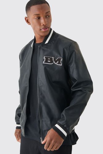 Pu Badge Varsity Jacket - Black - L - boohooMAN - Modalova
