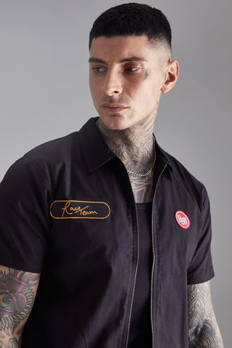 Tall Short Sleeve Twill Zip Moto Shirt - - M - boohooMAN - Modalova