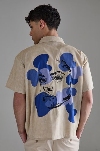 Boxy Linen Back Embroidered Shirt - - L - boohooMAN - Modalova
