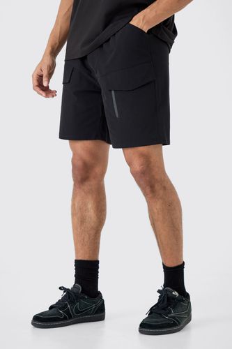 Elasticated Waist Relaxed Technical Stretch Cargo With Zip - - L - boohooMAN - Modalova