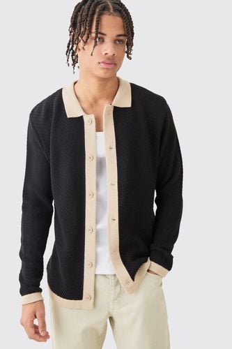 Long Sleeve Contrast Collar Knitted Shirt In - XS - boohooMAN - Modalova