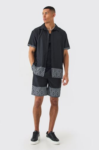 Oversized Soft Twill Printed Hem Shirt And Short - - S - boohooMAN - Modalova