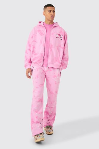 Oversized Washed Paint Splatter Zip Through Tracksuit - - S - boohooMAN - Modalova