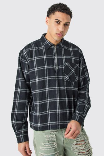 Quarter Zip Brushed Boxy Check Shirt - - L - boohooMAN - Modalova