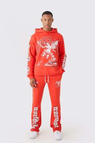 Regular Fit Large Graphic Raw Hem Flared Tracksuit - XL - boohooMAN - Modalova