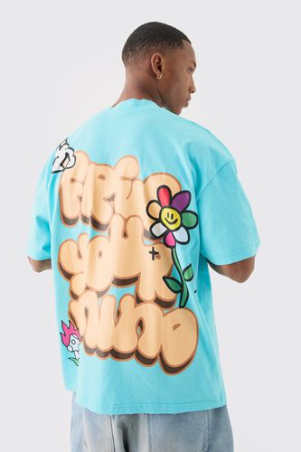 Oversized Extended Neck Flower Puff Print Distressed T-shirt - - M - boohooMAN - Modalova