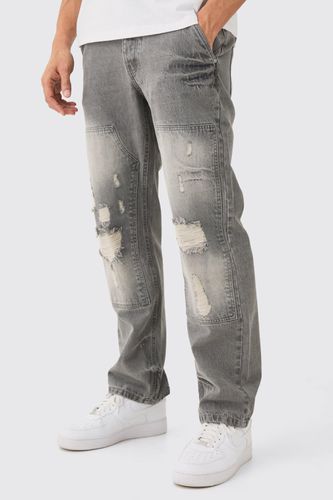 Relaxed Rigid Ripped Carpenter Jeans In Mid - 28R - boohooMAN - Modalova