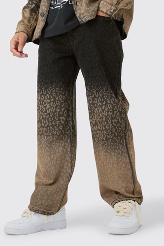 Baggy Rigid Leopard Print Jeans In Tinted - 32R - boohooMAN - Modalova