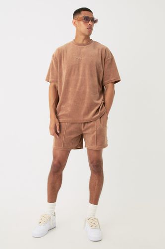 Man Velour Oversized T-shirt & Pintuck Shorts Set - - M - boohooMAN - Modalova