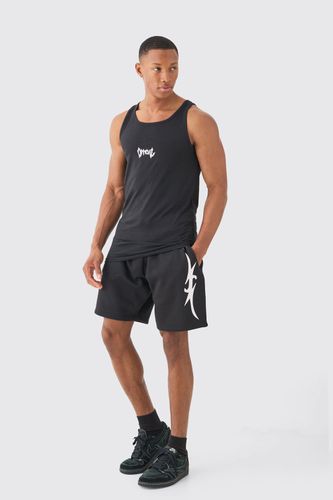 Muscle Fit Graphic Official Vest & Shorts Set - - M - boohooMAN - Modalova