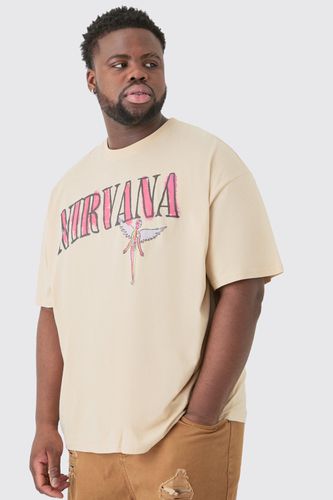 Plus Nirvana Oversized License T-shirt Sand - - 4XL - boohooMAN - Modalova
