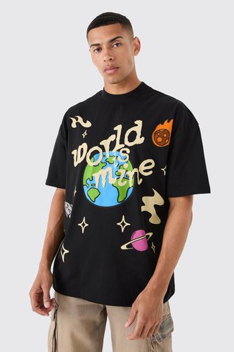Oversized Extended Neck Space Graphic T-shirt - - L - boohooMAN - Modalova