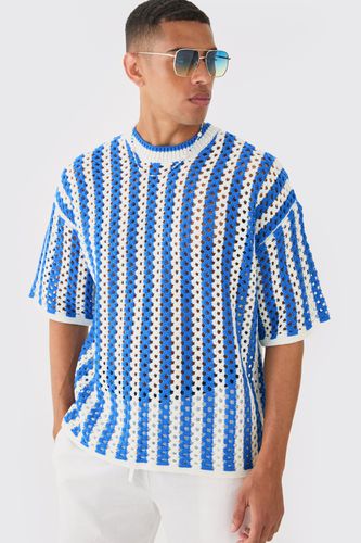 Oversized Open Stitch Stripe Knitted T-shirt - - M - boohooMAN - Modalova