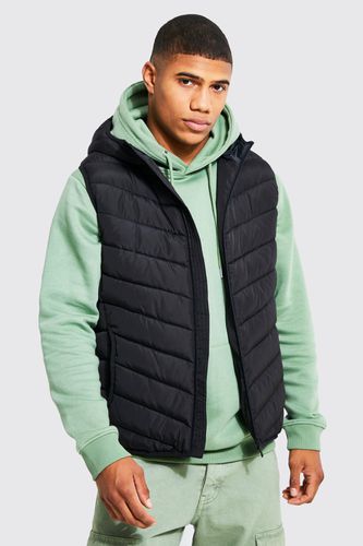 Quilted Gilet With Hood - Black - M - boohooMAN - Modalova