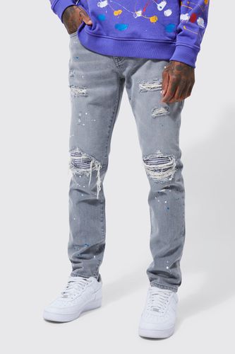 Slim Fit Rip & Repair Paint Splatter Jeans - - 34R - boohooMAN - Modalova