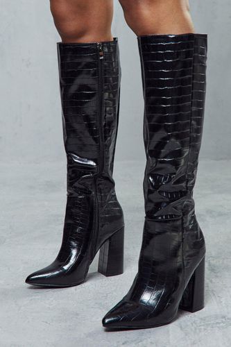 Womens Croc Knee High Heeled Boots - - 7 - MISSPAP - Modalova