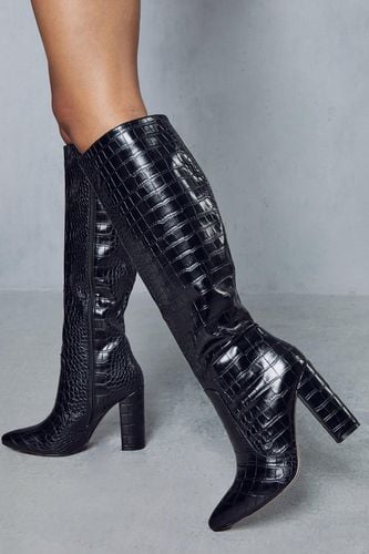 Womens Croc Knee High Heeled Boots - - 3 - MISSPAP - Modalova
