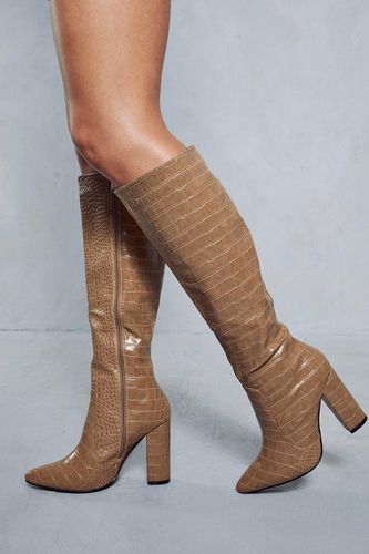 Womens Croc Knee High Heeled Boots - - 3 - MISSPAP - Modalova